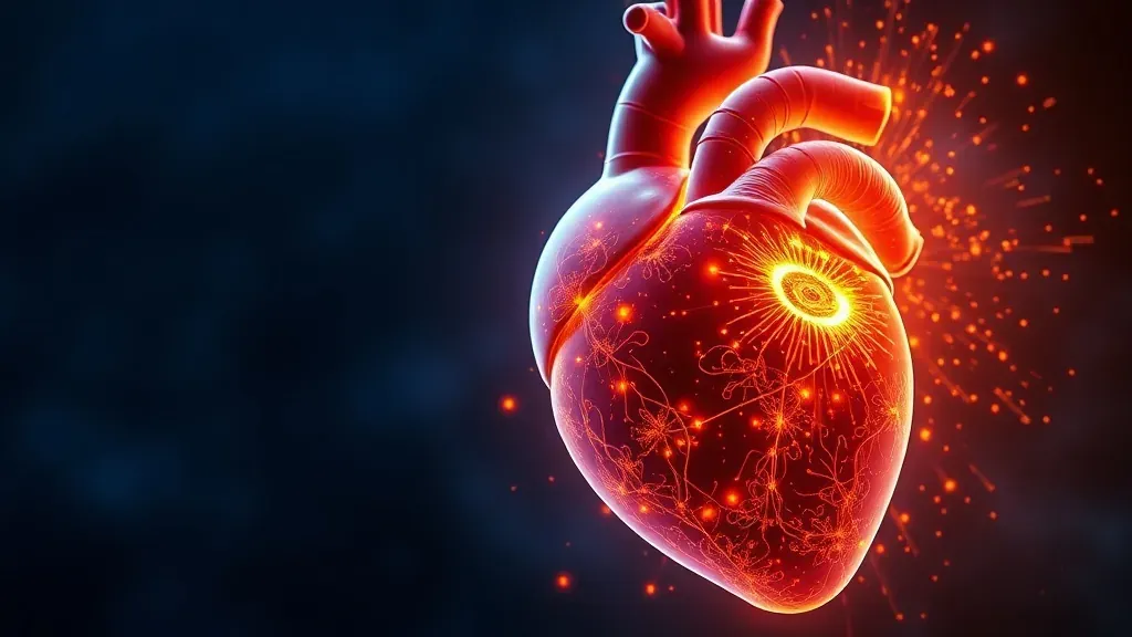 Representación artística de un corazón humano con flujos de energía en espiral que representan los vórtices sanguíneos.